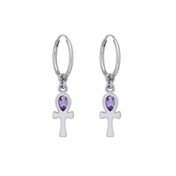 The cross of life ~ Sterling Silver Ankh Hoop Earrings with Gemstone TER2087 - Jewelry